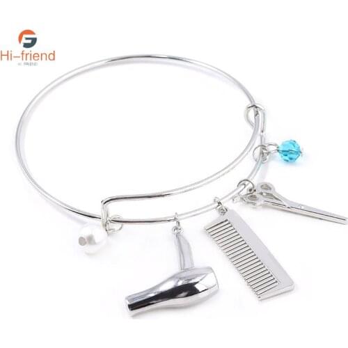 Fashion Ideas 2021 Trends Barber Gift Bracelet Hair Dryer Comb Scissors Pendant Handcuff Type Bracelet Barber Accessories