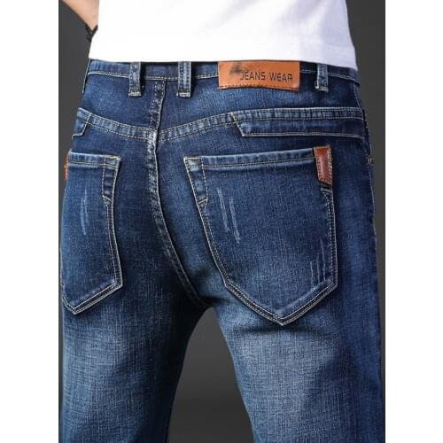 2021 Spring Autumn Mens Smart Jeans Business Casual Straight Regular Blue Stretch Denim Trousers Classic Men Large Size 40