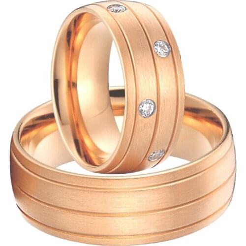 Rose gold color alliances anel Custom titanium steel jewelry big wedding promise rings sets for men and women
