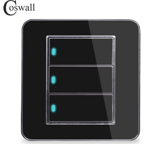 Manufacturer Coswall Brand 3 Gang 2 Way Random Click On / Off Wall Light Switch With LED Indicator Acrylic Crystal Panel