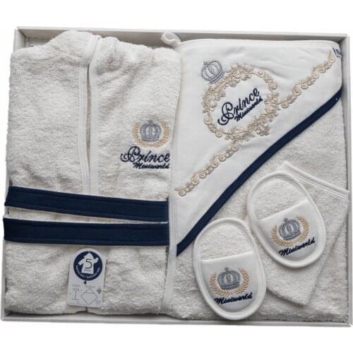 Newborn Essentials Baby Boy Prince Embroidery Clothe Bathroom Towel Set 100% Organic Cotton Soft Baby Gift Layette Hospital Gift