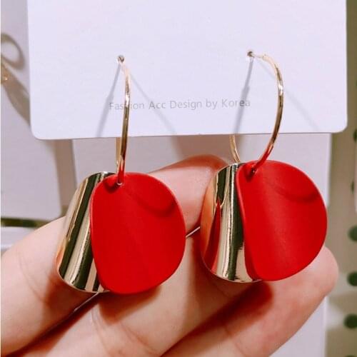 New Fashion Round Drop Earrings For Women Statement Metal Red Pink Color Double Wafer Earring Wedding Jewelry Brincos Wholesale