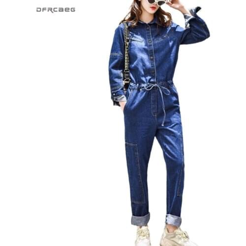 Single Breasted BF Jeans Jumpsuit Women 2020 Autumn High Waist Streetwear Ladies Denim Romper Pant Long Sleeve Overalls Female
