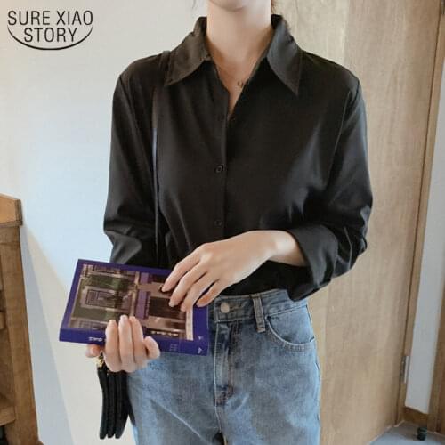2021 Autumn Solid Chiffon Womens Blouse Plus Size Cardigan Female Tops Casual Long Sleeve Single Breasted Womens Shirts 11362