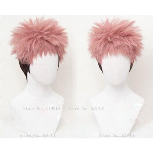 Anime Jujutsu Kaisen Cosplay Yuji Itadori Wigs Itadori Yuji Pink Black Short Heat Resistant Hair Synthetic Cosplay Wig + Wig cap