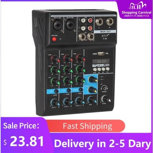 Professional 4 Channel bluetooth Mixer Audio Mixing DJ Console with Reverb Effect for Home Karaoke USB Stage Karaoke KTV