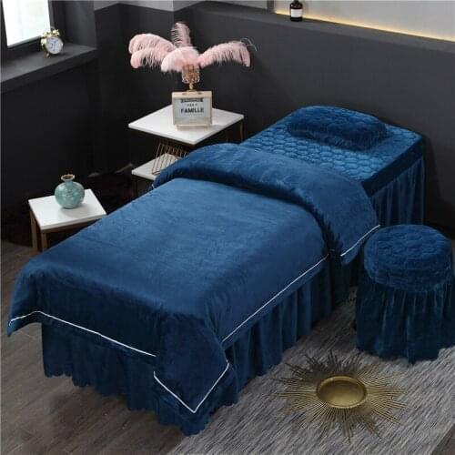 Simple Style Warm Crystal Velvet Thick Bedding Set 4 5 6 Pcs SPA Beauty Salon Customized Size Duvet Cover Pillowcase Solid