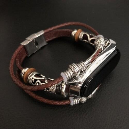 For Xiaomi Mi Band 4 Strap Retro Leather Wristband Strap with Metal Case for Mi Band 4 Smart Accessories