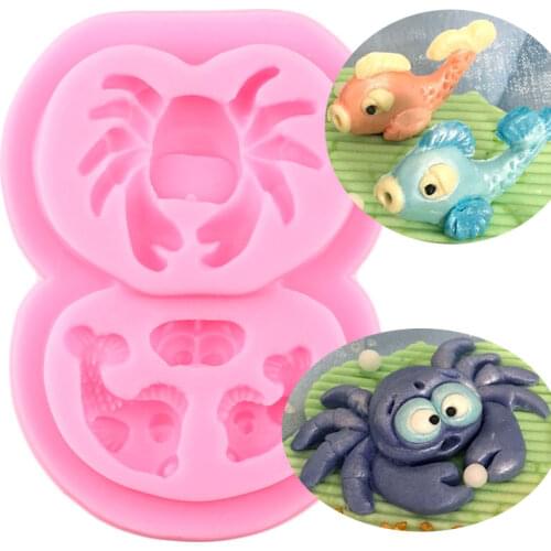 Fish Crabs Silicone Molds DIY Party Cupcake Topper Fondant Cake Decorating Tools Chocolate Gumpaste Mould Candy Clay Moulds
