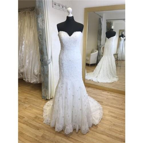 Fit and Flare Ivory Wedding Dress SJ-235 Vestidos Sweetheart Low Back Appliques Beading V Back Robe De Mariage Real Pictures
