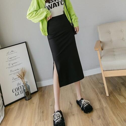 Spring Autumn Pencil Skirt Women Summer Korean Side Slit Straight Long Skirt Women High Waist Black Women Skirt Femme