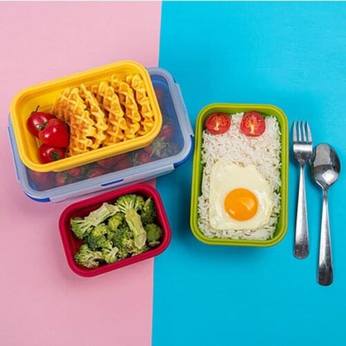 Folding Silicone Lunch Box Portable Bento Box Microwavable Lunch Boxes For Kid Fruit Salad Storage Food Box Container Dinnerware