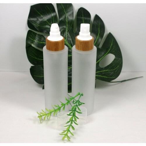 150ml Glass Frosted Lotion Bottle Natural Wood Bamboo Cover Beauty Skin Care Product Spray Container Packaging