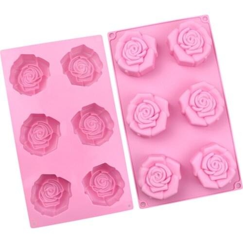Wedding Candle Mold Rose Flower Chocolate Mold DIY Moon Cake Mold Non-stick High Temperature Cake Decoration Tool Pink