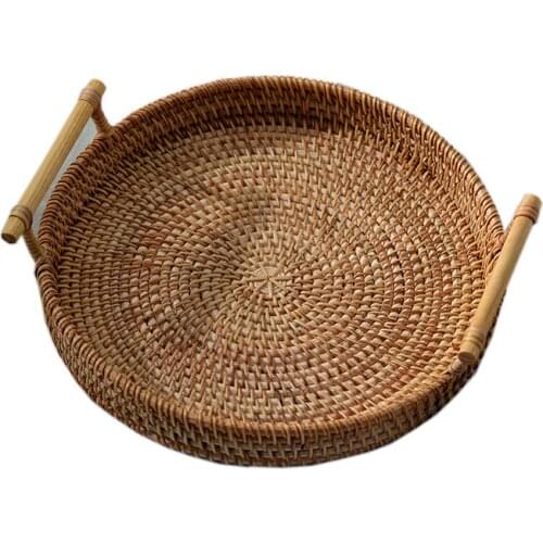 Nordic style Vietnamese autumn rattan woven storage upgraded version of snack small round snack fruit baking furniture