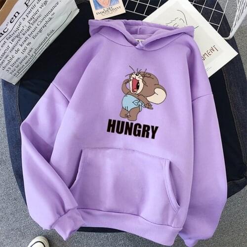Hungry Cartoon mouse oversized hoodie women for tops clothes Kawaii print Anime funny Harajuku sweatshirt Korean style