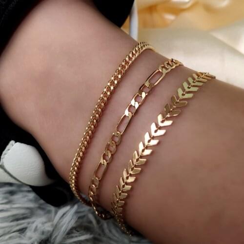 Flatfoosie 3pcs/set Gold Color Simple Chain Anklets For Women Beach Foot Jewelry Leg Chain Ankle Bracelets Women Accessories