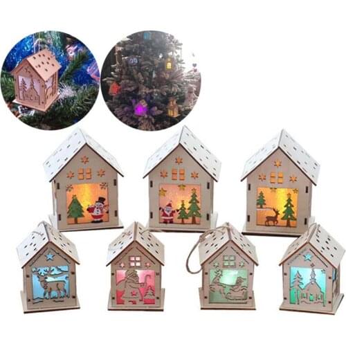 1PC Christmas Tree Decoration LED Hanging Wooden House Fairy Light New Year Wedding Garland New Year Christmas Decor For Home