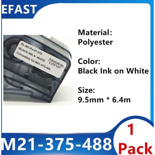 1 Pack M21 375 488 Polyester Label Ribbon Label Tape Label Maker For BMP21 PLUS BMP21 LAB Printer Black On White 9.5mm * 6.4m