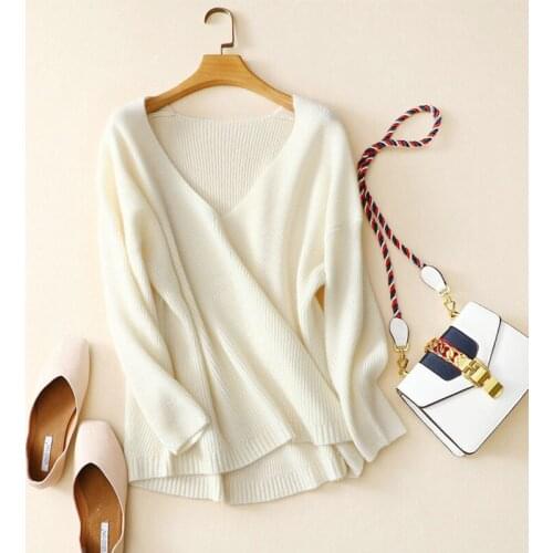 100% cashmere sweater v neck loose pullovers women oversized ribbed knitted long sleeve winter knitwear