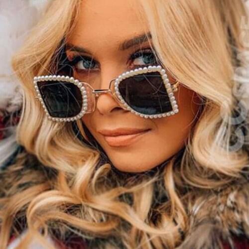 2020 Fashion Women sunglasses Brand designer high quality pearl 2 lenses Metal sunglasses trend alloy Transparent glasses