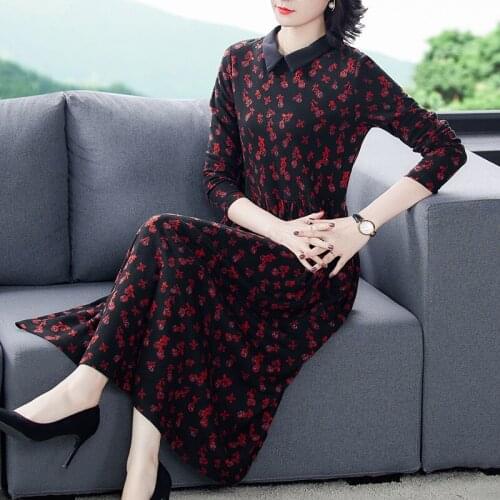 2021 Vintage Red Floral Knitting Midi Dress Autumn Winter Casual 4XL Plus Size Long Sleeve Dress Women Elegant Bodycon Vestidos