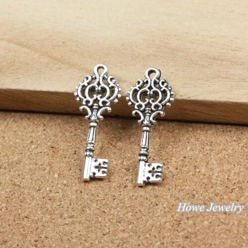 30pcs Vintage zinc alloy Charm Antique Silver Imperial crown keys pendant fit Bracelet Necklace metal jewelry accessories Making