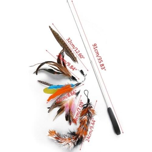 6 Pcs/set Retractable Funny Cat Stick DIY Replacement Head Pet Teaser Toys Set P15D