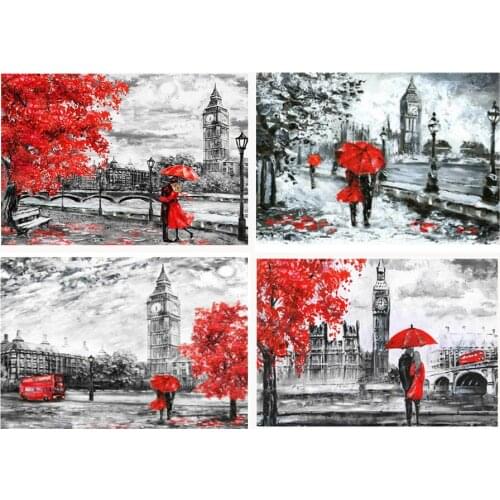 Diamond Embroidery red couple,London Street scenery,5d diamond painting black white art picture of rhinestones mosaic home decor