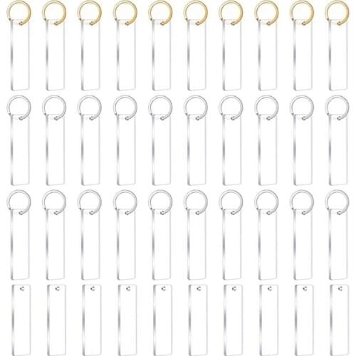 40Pieces Blanks Song Key Chain Acrylic Keychains Blank Acrylic Transparent Rectangle Discs with 30Pieces Metal Key Chain