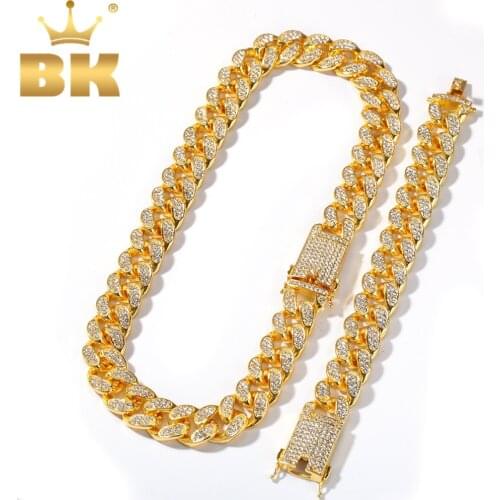 THE BLING KING 20mm Heavy Miami Cuban Link Chain Necklace & Bracelet Set Full Iced Out Rhinestones Hiphop Jewelry Men Women