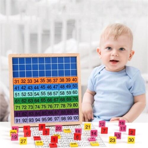 Wooden Math Learning Board Toy, Montessori 1-100 Consecutive Numbers Wooden Hundred Digital Board, Educational Game for Kids wit