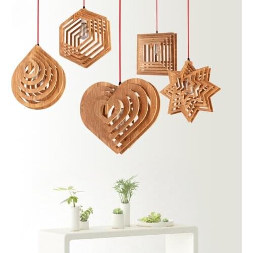 Wood restaurant pendant lamps Bamboo rustic wooden pendant lights simple modern living room bedroom lamp solid zb52