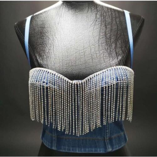 Denim Tube Tops Bralette Tassels Beading Sexy Vest Designer Womens Clothing Backless Tank Cropped Top Outfits Club Wear Jeans