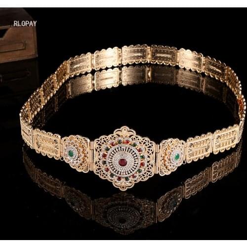 Ethnic Body Jewelry In Gold Moroccan Women Waist Chains Rhinestone Belt Buckles Arabic Robe Wedding Belly Chains