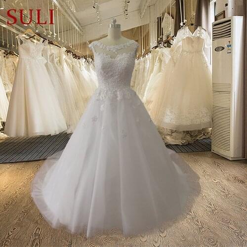 FF10 New A-Line Scoop Neck Tulle Wedding Dress Bridal Gown With Lace Appliques vestidos de noiva