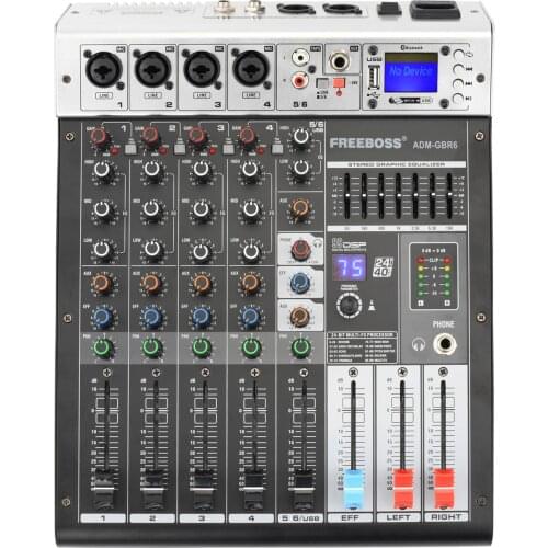 Freeboss ADM-GBR6 48V Phantom Power Repaeat Effect USB Function Bluetooth Karaoke DJ console 99DSP Mixer Audio 6 Channel