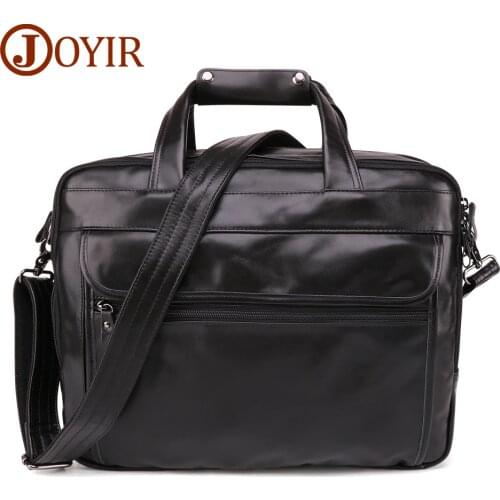 JOYIR Genuine Leather Mens Briefcase 15" Laptop Bags Fashion Men Crossbody Shoulder Bag Large Capacity Male Briefcase Handbag