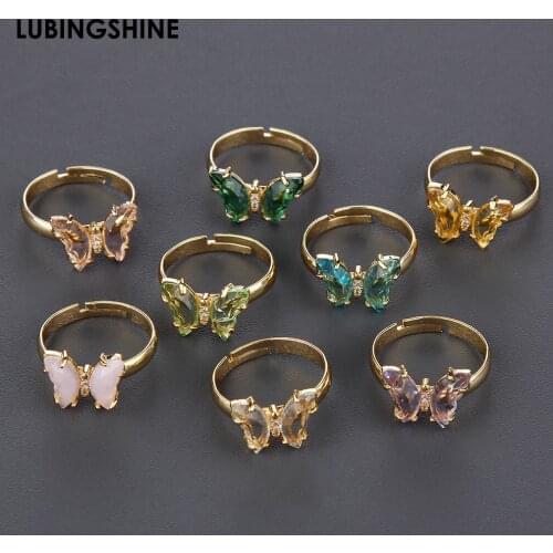 New Butterfly Ring Pink Purple Fashion Popular Temperament Sweet Romantic Crystal Rings Women Female Jewelry Girl Wedding Gift