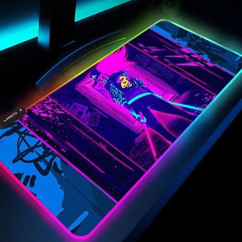Setup Gamer Girl League of Legends Rgb Xl Led Mouse Pad Luminous Anime Mousepad Rgb Backlight Mat Leds for Gaming Rubber Deskmat