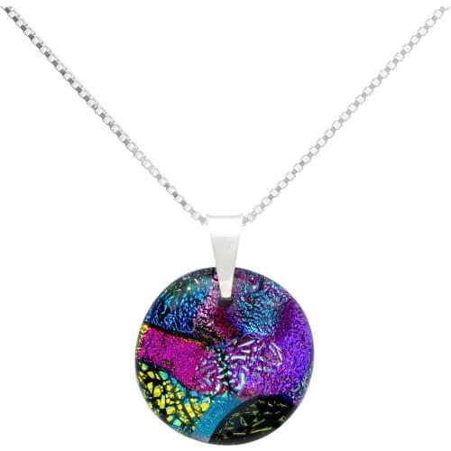 DARK DIAMOND-dichroic crystal pendant and 25mm 925 sterling silver. Assorted Colors. Craft. Exclusive. (With chain)