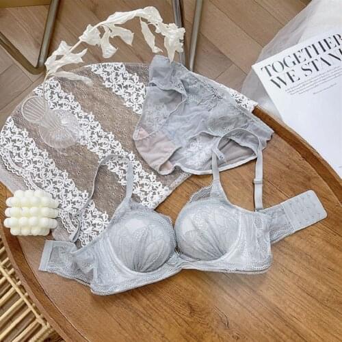 Wriufred Sweet and cute fashion underwear sets lace comfortable and breathable lingerie gathered ladies underwear set