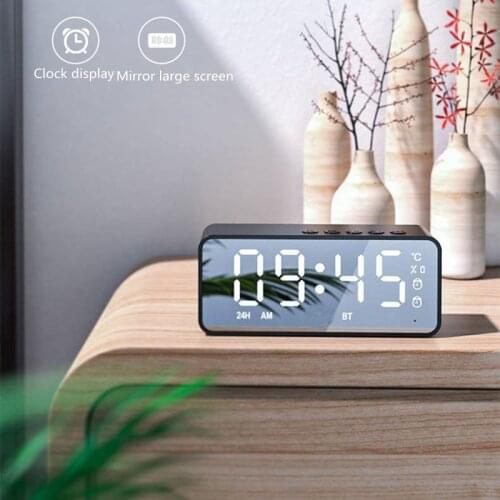 Mini Portable Wireless Bluetooth Speaker Mirror Dual LED Alarm Clock Sound With FM Radio Multifunctional Temperature Display