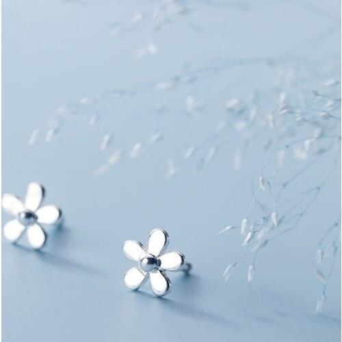 MloveAcc 925 Sterling Silver Sweet Cute Flower Bead Stud Earrings Screw-back for Women Jewelry Daughter Lady Gift