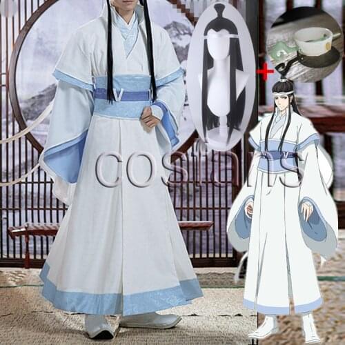 Mo Dao Zu Shi Cosplay Lan Wangji Costume Junior Version Lan Zhan Cloak Pants Lining Clothing Accessories Chinese Hanfu Wig