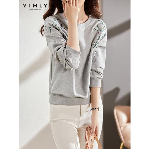 Vimly Fashion Women Sweatshirt Casual Hoodies Loose Autumn Clothes Embroidery Vintage Sweatshirts Female Pullover Moletom F8999