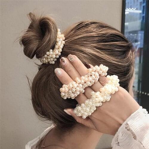Fashion Elegant Pearl Solid Color Hair Scrunchies Ponytail Holder Soft Stretchy Hair Elastic Rope Accessories For Women Hairband