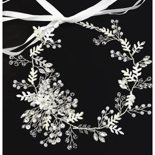 Fashion Lace Flowers Crystal Pearl Bride Vine Pearl Wedding Headband Crystal Bridesmaid Headdress Bridal Headpiece Women Jewelry