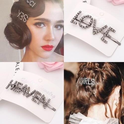 Fashion Crystal Rhinestones Metal Letters Hair Clips Barrettes Hairpins Hair Styling Tool Accessories Hair Clips for Women Girls