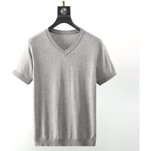 2021 New Autumn Summer Men T-shirt Knitted Short Sleeves Top Sweater Mens Solid Color Pullover T Shirt Slim Knitted Tees D71